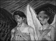 Фрагмент панно Михайла Жука ”Чорне і біле” (1914). Павлу Тичині тут 22 роки, Полі — 16 або 17 літ. Панно зберігається в одеського колекціонера Тараса Максим’юка