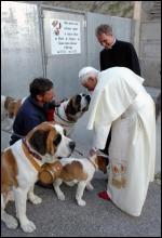 Глава католической церкви Бенедикт ХVI погладил собак в альпийском монастыре Святого Бернарда