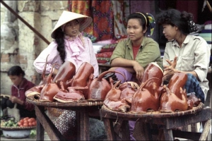 Жінки торгують запеченою собачатиною на ринку у столиці В’єтнаму місті Ханой