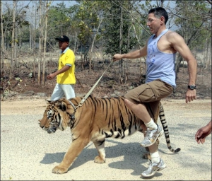 Американец Ашрита Фурман проскакал на одной ноге 5 километров меньше чем за 35 минут 19 секунд. Мужчина устанавливал рекорд на территории Храма Тигра в городе Канчанабури  в Таиланде