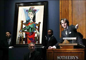 Картину Пабло Пикассо ”Дора Маар с котом” продают на аукционе ”Сотбиз” в Нью-Йорке