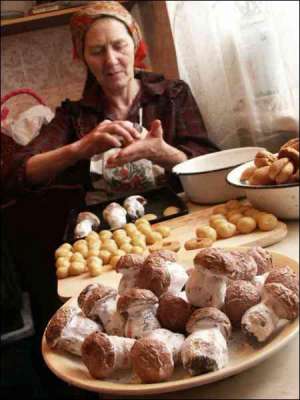 Лидия Панченко из Новгород-Северского, что на Черниговщине, пирожные ”грибочки” готовит на каждый домашний праздник. Говорит, знакомым на свадьбу напекла четырехведерную кастрюлю