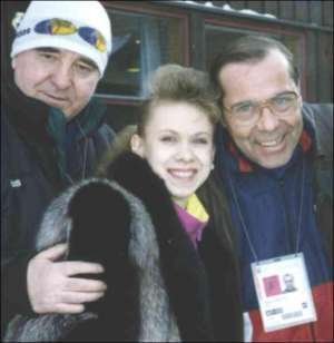Валентин Николаев (справа) и Оксана Баюл на мастер-классе в Днепропетровске