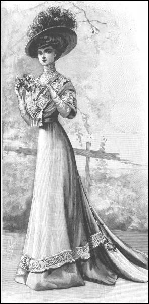 1908 год, наряд в стиле модерн. Талия еще в корсете, бюстгальтер только появился