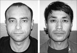 На фото — мужчины, которых милиция задержала на улице Белецкой. Слева — Радик, у которого изъяли два похищенных пистолета