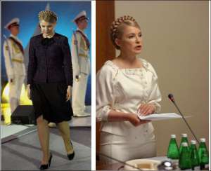 Увечері у вівторок прем’єр-міністр Юлія Тимошенко прилетіла із затопленої Чернівецької області на проводи національної параолімпійської збірної у темному одязі (ліворуч— фото: УНІАН). Наступного ранку на засідання уряду вона прийшла в білому костюмі (фото