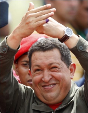 Президент Венесуэлы Уго Чавес на праздничном митинге в Каракасе