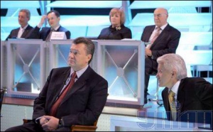 Віктор Янукович і Володимир Литвин в передачі Свобода на Інтері. 31 жовтня 2008 р.