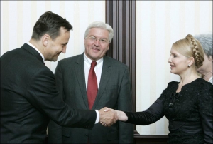 Тимошенко во время встречи с министрами иностранных дел Германии и Польши