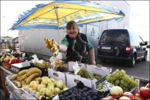 Наталя Зеленська продає фрукти біля торговельного центру ”Материк” на Дніпровській набережній у Києві. Порівняно з 2008-м її виторги зменшилися на дві третини. Ягоди кияни купують переважно для дітей