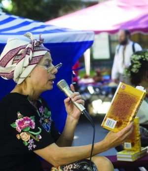 Писательница Анна Ручай читает отрывки из своей книги "Женский бокс" на этнофестивале  "Країна мрій”" в Киеве. Фото 2009