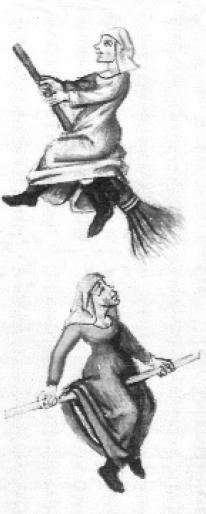 Полеты ведьм на метле в средневековой Европе. Миниатюра в рукописи Мартена лэ Франса Le champion des dames в 1451 году
