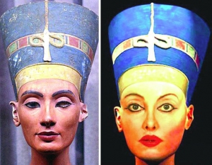 Найлин Намита (справа) считает, что ее призвание в жизни — быть похожей на египетскую царицу Нефертити (слева). Ради этого пожертвовала браком и образованием дочери
