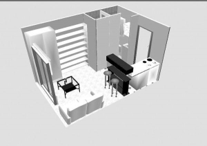 Квартира зроблена у комп&#39;ютерній дизайнерській програмі Світ Хоум 3Д. Її загальна площа — 14 квадратних метрів
