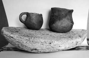 Керамічні скіфські кухлі та нижня частина кам’яної зернотерки. Їх знайшли тернопільські археологи  неподалік села Коновиця Шумського району