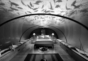 Кімната підводного готелю ”Ітхаа” на Мальдівських островах розташована на глибині 15 метрів. Переночувати в номері коштує 500 доларів