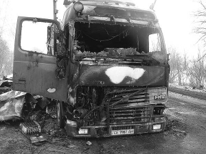 Спалена вантажівка ”вольво” 