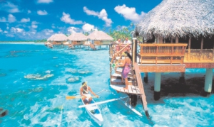 Майже всі будинки на острові Таїті, що в Тихому океані, вкриті очеретом. Найвищі — двоповерхові. Від дому до дому ходять дерев’яними містками. Місцеві розвозять туристам їжу човнами