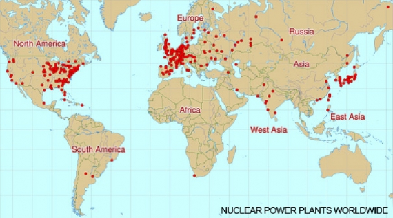 Карта размещения атомных реакторов 