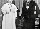 Митрополит Йосип Сліпий (праворуч) із Папою Римським Іваном XXIII невдовзі по прибутті до Рима після звільнення з радянських концтаборів, лютий 1963 року