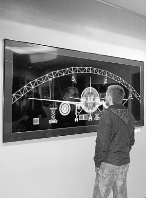 Відвідувач розглядає фотографію ”Боїнґа 777” на виставці у столичній галереї ”Брюс коллекшнс” 28 березня. Літак є найбільшим об’єктом у світі, який просвічували рентгеном