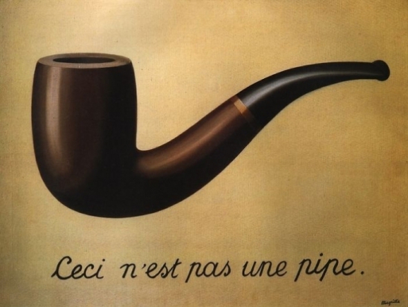 &quot;Віроломство образів&quot;, на якій зображена звичайна люлька і напис під нею &quot;Ceci n'est pas une pipe&quot; (&quot;Це не люлька&quot;)