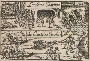 На старовинних гравюрах з Лондона видно мортуси, які звозять трупи на возах, риють могили і займаються похованням