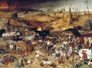 ”Тріумф смерті” – картина нідерландського художника Пітера Брейґеля Старшого, 1562 рік. Однойменний алегоричний мотив був поширений у середньовічному малярстві, особливо після спустошливих епідемій чи тривалих і кровопролитних воєн. Смерть, якої годі уникнути, художники зображували у вигляді трупа або скелета – одного чи багатьох, часто з косою, на коні чи на возі, який тягнуть чорні воли. Зазвичай – під час убивства. Пітер Брейґель Старший зобразив цілу битву, яку веде із живими армія мертвих. На картині люди різного походження – від селян і солдатів до аристократів, і навіть короля й кардинала – смерть дістає кожного, перед її обличчям усі стають рівними. Картина зберігається в Музеї Прадо у Мадриді