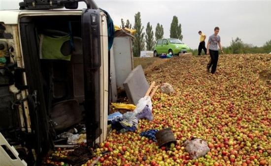 На автотрассе Киев-Чоп перевернулся грузовик с яблоками