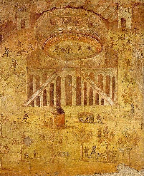 Амфитеатр в Помпеях, изображающие бунт между разными группировками