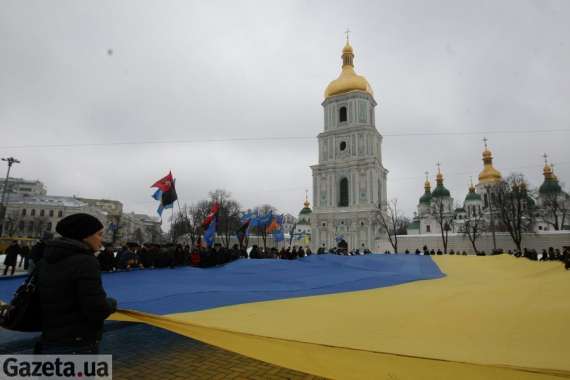 20 січня на Софійській площі відбулася акція з нагоди святкування Дня соборності України