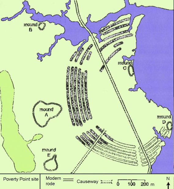 План поселения Поверти-Пойнт, Луизиана, ок. 2000 до н.э.