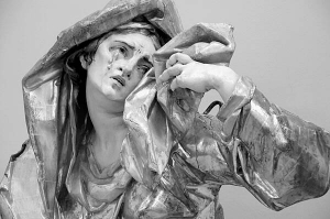 Фрагмент скульптури Івана Пінзеля ”Скорботна Діва Марія” 1758 року, фарбоване позолочене дерево. Роботи майстра виставили у Львівській галереї мистецтв