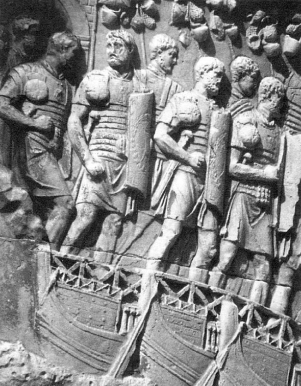 Изображение римского понтонного моста, рельеф колонны Трояна