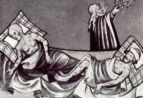 Изображение Черной смерти, как называли бубонную чуму, в Библии 15-го века