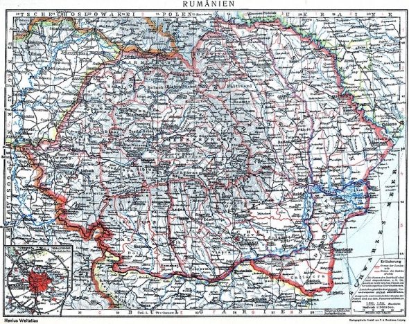Історична карта королівства Румунія 1926 року