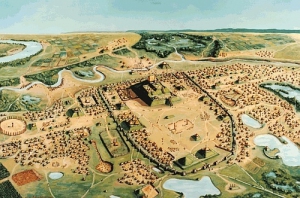 Кахокия около 1150 г. Планировка города, возможно, отражала космологические представления миссисипцев