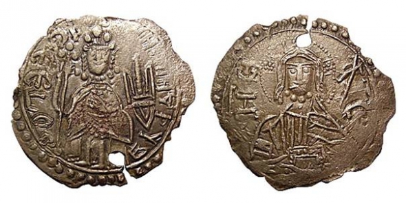 «Сребреник» князя Владимира (лицевая и оборотная сторона), где изображен тризубец