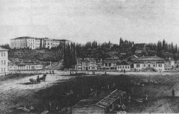 Вид на Крещатицкая площадь к застройке, 1850 г.