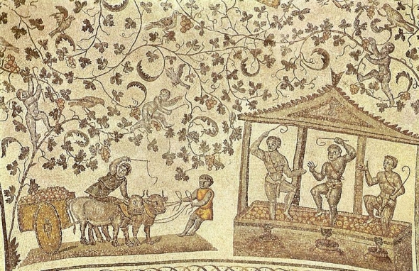Римская мозаика, сбор и выжимка винограда
