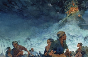 Извержение на острове Тамборо в 1815 году, иллюстрация художника Грега Харлина