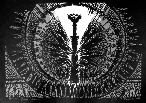 Витинанку ”Вогні на Майдані” черкаський художник Микола Теліженко присвятив співачці Руслані. Зобразив стелу Незалежності, від якої йдуть кола, у них — люди