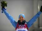 Олимпиада Сочи-2014. Первая медаль Украины - бронза Виты Семеренко в биатлоновом спринте на 7,5 км. Сочи, 9 февраля 2014.