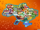 Пивна карта України. Області позначені етикетками марок пива з тих країв