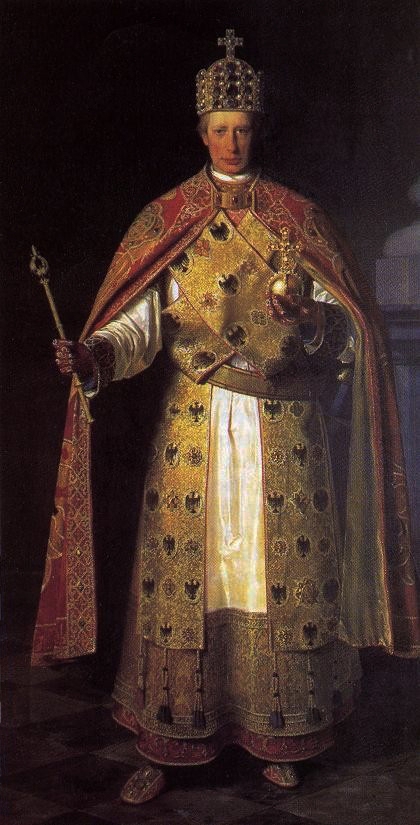 Франц II у коронаційних регаліях Священної Римської імперії (1792)