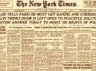 Перша шпальта "Нью-Йорк Таймз" 28 серпня 1939 року: "Гітлер заявляє Парижу, що йому потрібен коридор до Гданська. На думку Берліна, двері для мирної розв'язки залишаються відкритими"