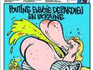 пародія на французького актора Жерара Депардьє, який отримав російське громадянство, підпис: ”Путін відправляє Депардьє в Україну. Українці кричать ”Ні хімічній зброї”