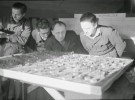 Немецкие военнопленные проверяют схему лагеря.