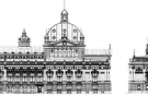 Розріз головного та бічного фасаду Львівської Опери на кресленнях 1896 року