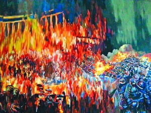 Фрагмент діорами Романа Бончука показує бої на вулиці Грушевського у Києві